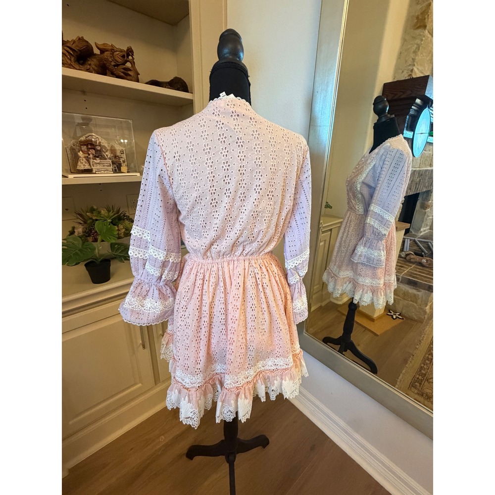 Hemant and Nandita Eyelet Lace Mini Dress Pink Lilac Lavender Boho Small - Picture 3 of 5